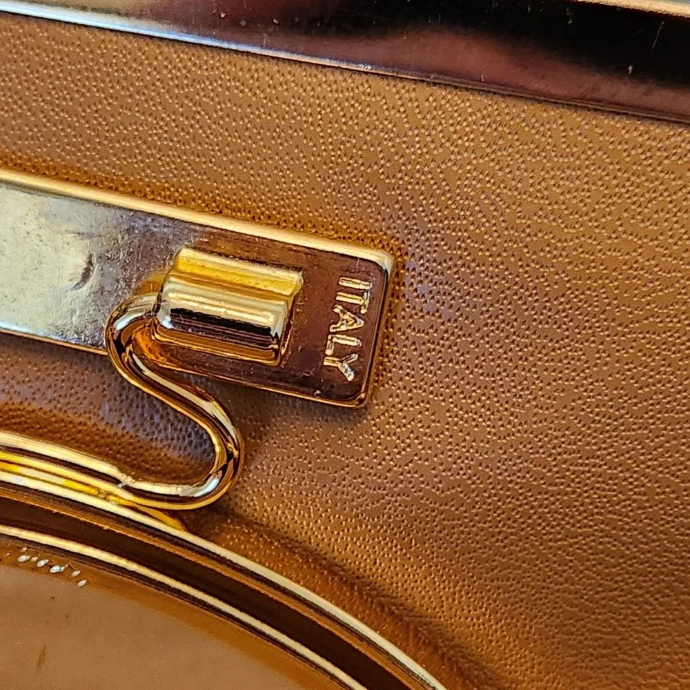 Vintage Lou Taylor Black Leather Shoulder Bag 1970s Designer Purse,Signed Mirror